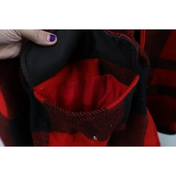 Vtg 50s 60s Streetwear Mens 42 Distressed Wool Mackinaw Hooded Cape Neck Jacket